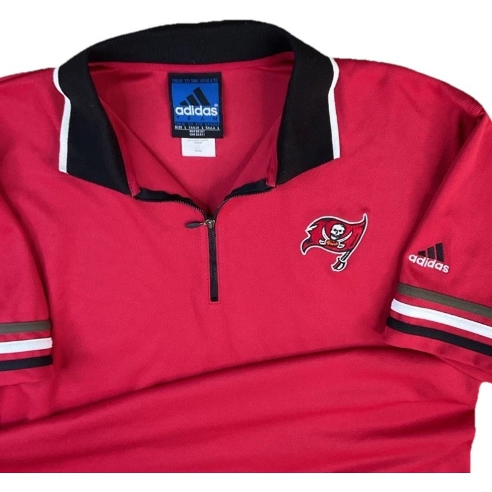 Adidas Tampa Bay Buccaneers Polo‎ Shirt Mens L Y2K NFL Embroidered Red Vintage